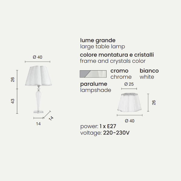DEBUSSY Tischlampenleuchten aus weißem Glas 40x69 cm
