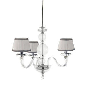 Lampada a sospensione BACH 50 cm con paralume in vetro trasparente 3 LUCI CROMO