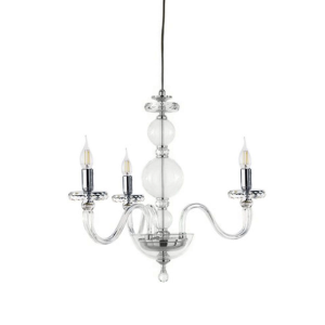 Lampada a sospensione BACH 50 cm senza paralume in vetro trasparente 3 LUCI CROMO