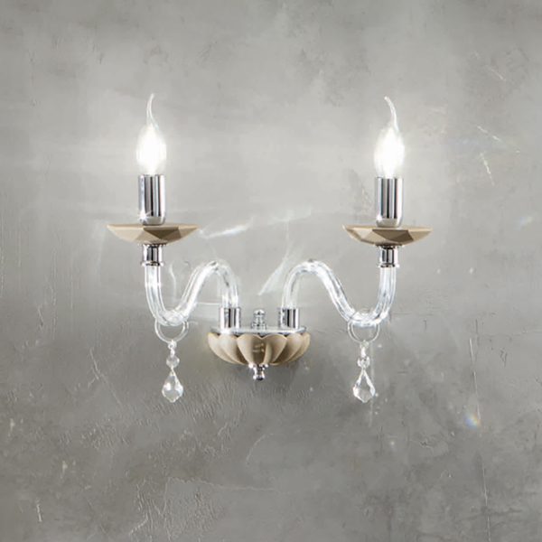 CECILIA Wandleuchte aus taubengrauem Kristall, 2 Lichter 35x25 cm