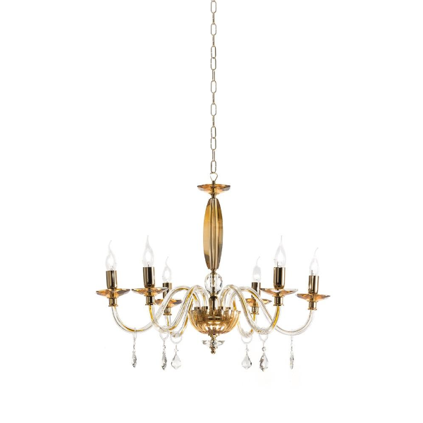 CECILIA pendant chandelier in crystal 6 lights D60 cm AMBER