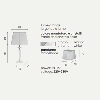 Lampe de table CHERUBINI en verre et cristal optique WHITE 33x64 cm