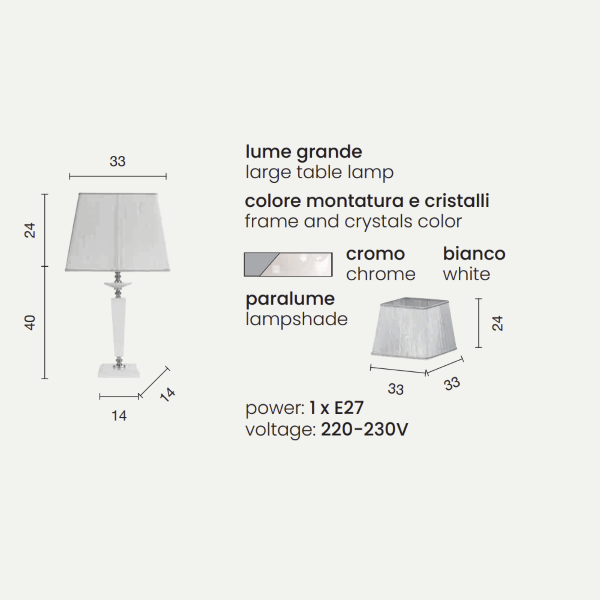 Lampe de table CHERUBINI en verre et cristal optique WHITE 33x64 cm