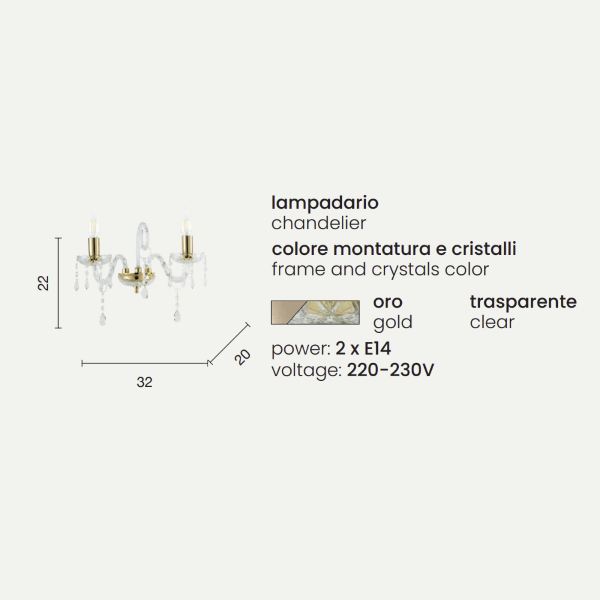 Wandleuchte aus MARIATERESA Kristall,groß glatt 32x20 cm
