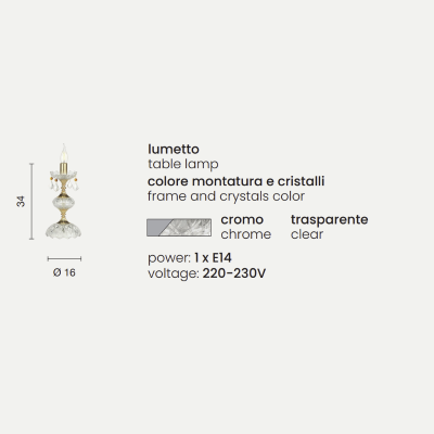Lampada da tavolo DALLAS a candela Cromo 16x34 cm