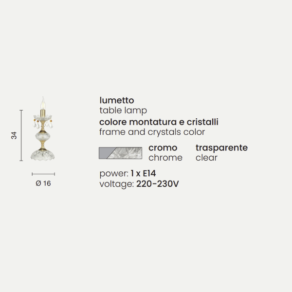 Lampada da tavolo DALLAS a candela Cromo 16x34 cm