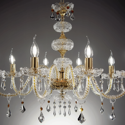 Lampadario sospeso DALLAS D87 cm in cristallo con finiture oro da 8 luci