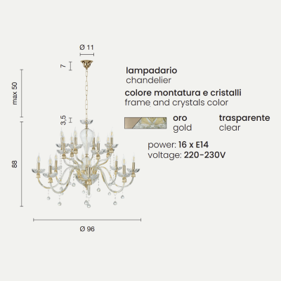ROXANNE hanging lamp in handmade blown glass 16 LIGHTS D96 cm