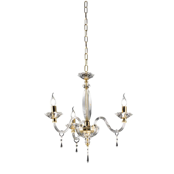 Araña FIAMMA en cristal y cristal transparente con acabado dorado 3 LUCES D60 cm