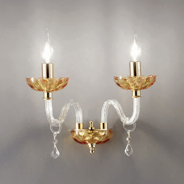 PATRICIA wall light in glass and crystal 2 LIGHTS AMBER 12x25 cm