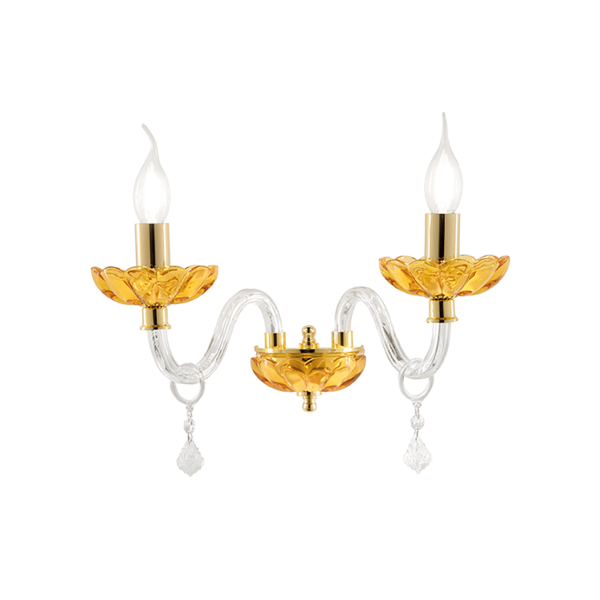 PATRICIA wall light in glass and crystal 2 LIGHTS AMBER 12x25 cm