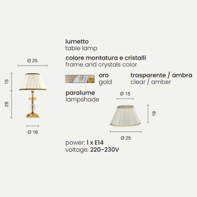 PATRICIA table lamp in glass and Amber crystal 25x41 cm