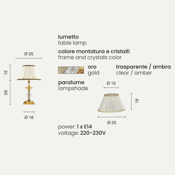 PATRICIA table lamp in glass and Amber crystal 25x41 cm