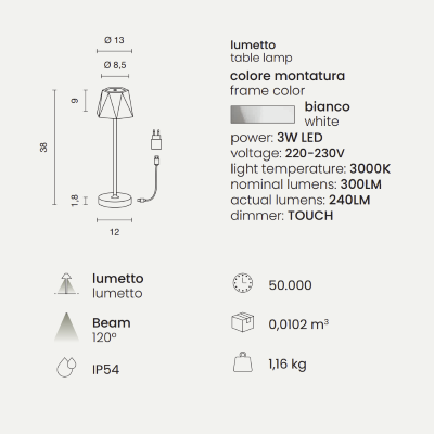 Drahtlose Touch USB wiederaufladbare 12x38 cm LED Tischlampe FIJI Weiß