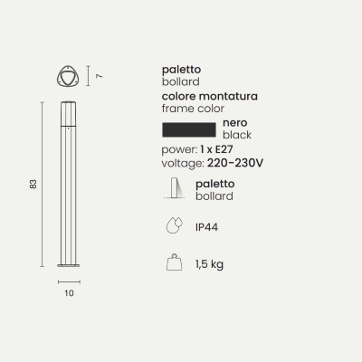 POU-Außenstange aus Aluminium SCHWARZ H83 cm