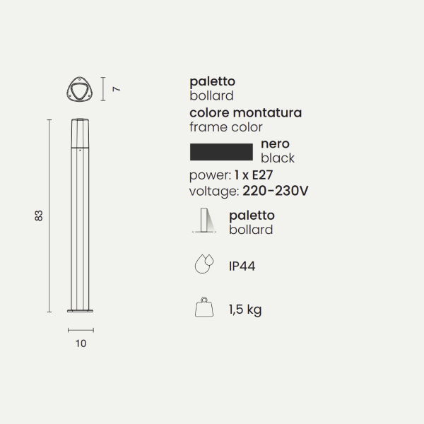 POU-Außenstange aus Aluminium SCHWARZ H83 cm