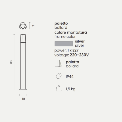 Outdoor POU pole in SILVER aluminum H83 cm