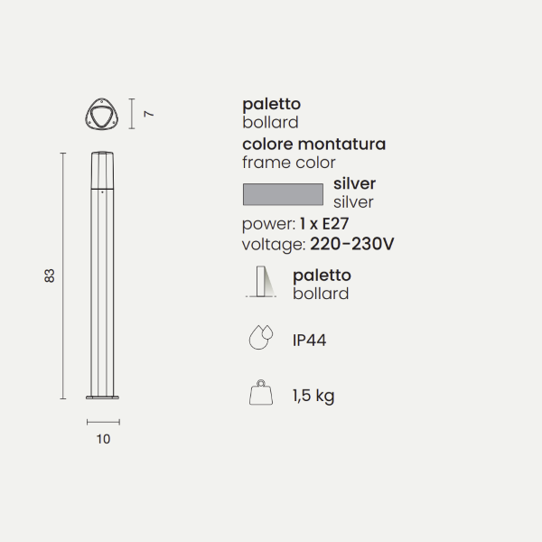 Outdoor POU pole in SILVER aluminum H83 cm