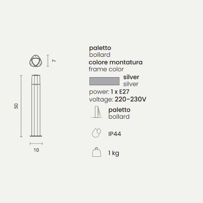 Kleiner Pfosten für Outdoor POU aus Aluminium SILBER H50 cm