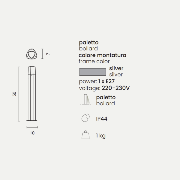 Kleiner Pfosten für Outdoor POU aus Aluminium SILBER H50 cm