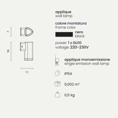 Applique RAV per esterni in alluminio verniciato NERO Piccolo