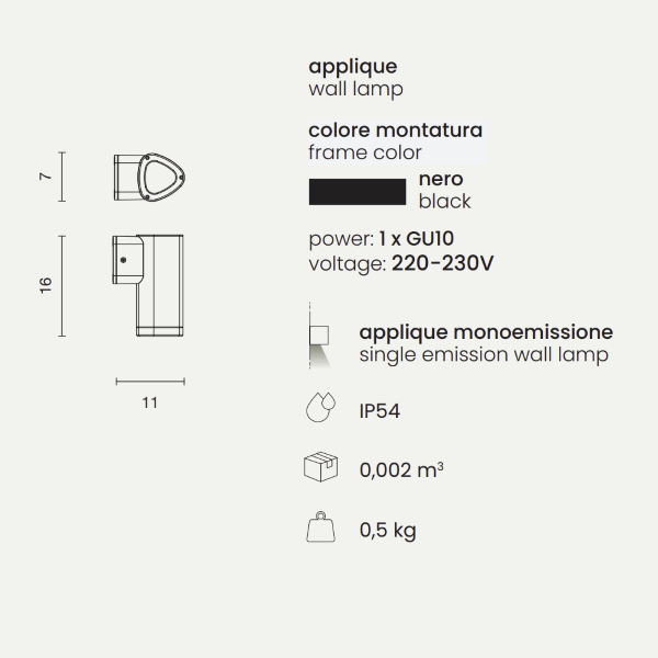 Applique RAV per esterni in alluminio verniciato NERO Piccolo