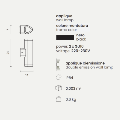 RAV-Außenwandleuchte aus großem, schwarz lackiertem Aluminium