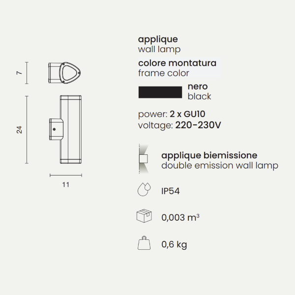 RAV-Außenwandleuchte aus großem, schwarz lackiertem Aluminium