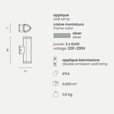 RAV outdoor wall light in Silver Large painted aluminium