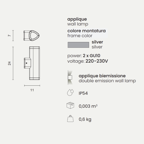 RAV outdoor wall light in Silver Large painted aluminium