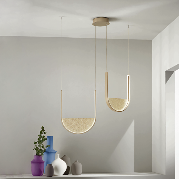 Suspension LOTUS 2 lumières LED avec insert en verre granulé 90 cm OR