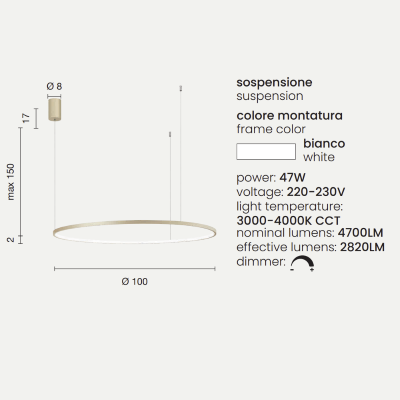 Suspension SOEL D100 cm LED en métal peint OR