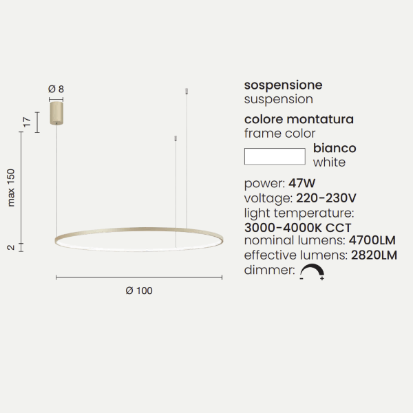 Suspension SOEL D100 cm LED en métal peint OR