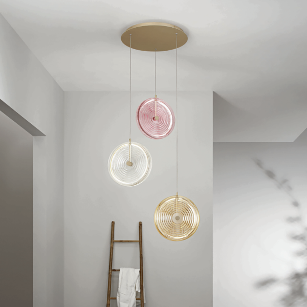 Lampada a sospensione 60 cm JOKEY 3 Luci in metallo e vetro decorato MULTICOLOR