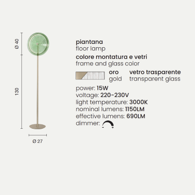 Lámpara de pie JOKEY en metal y cristal decorado TRANSPARENTE H170 cm