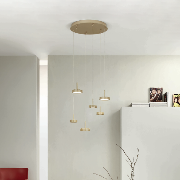 NINA pendant lamp in gold painted metal with 6 LED lights 45 cm