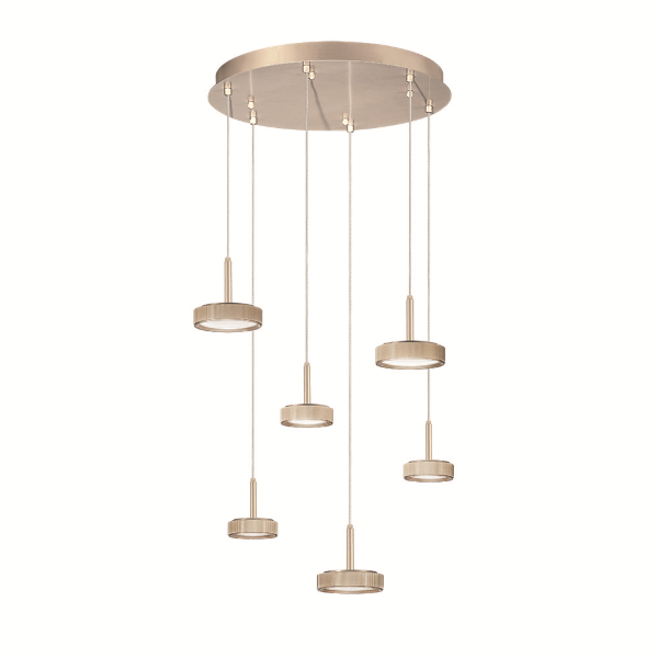 NINA pendant lamp in gold painted metal with 6 LED lights 45 cm