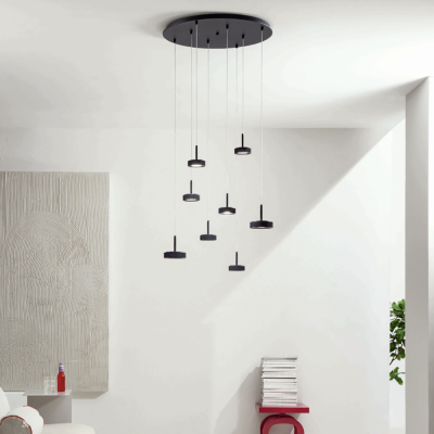 Lampe à suspension NINA en métal peint noir avec 8 lumières LED 60 cm