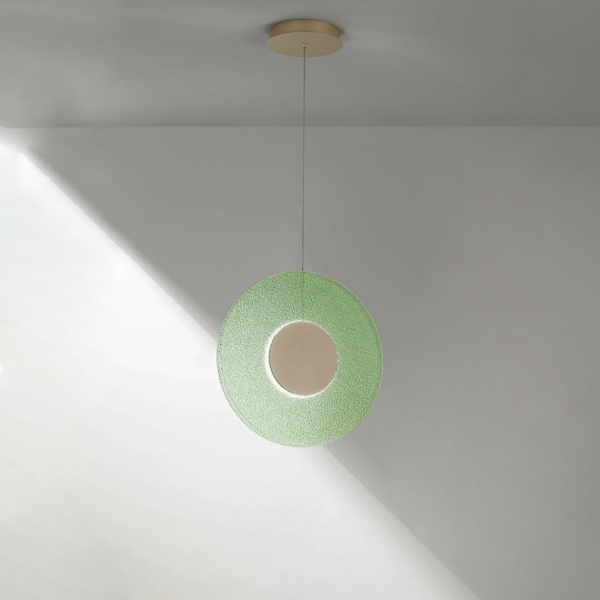 Lámpara colgante CANDY en metal dorado y cristal granulado verde 45 cm