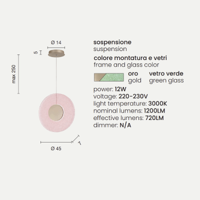 Lámpara colgante CANDY en metal dorado y cristal granulado verde 45 cm