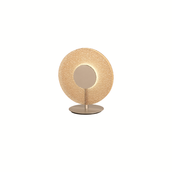 Lampe de table LED CANDY 30x33 cm en métal doré et verre grain ambre