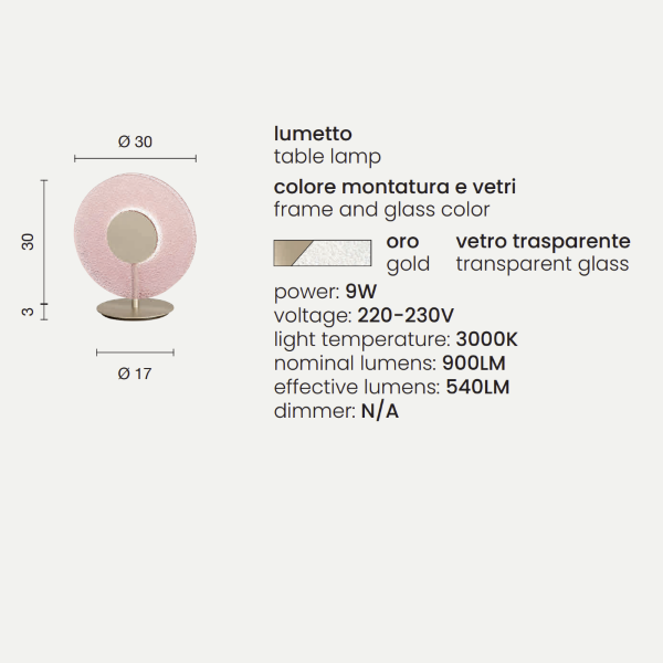 Lumetto a LED CANDY 30x33 cm in metallo Oro e vetro graniglia Trasparente