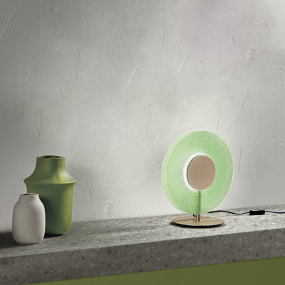 Lumetto a LED CANDY 30x33 cm in metallo Oro e vetro graniglia Verde