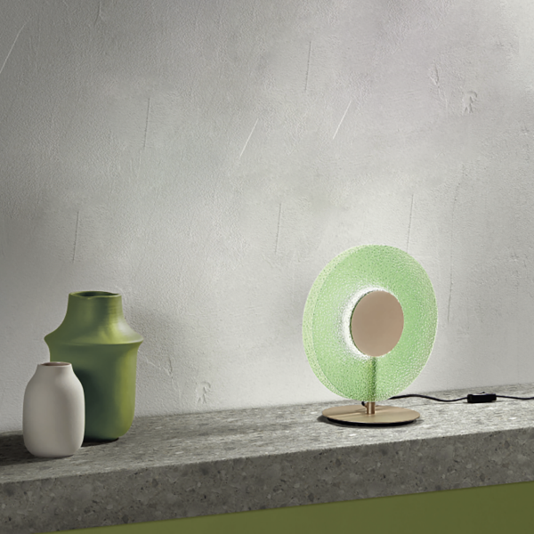 Lumetto a LED CANDY 30x33 cm in metallo Oro e vetro graniglia Verde