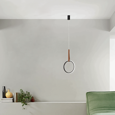 Lampe à suspension LED REGOLI en métal avec élément en éco-cuir CIRCLE D30 cm