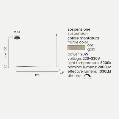 Lampada a sospensione Led in metallo verniciato Oro - GENIUS 120