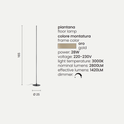 Lampadaire LED GENIUS en métal peint doré H165 cm