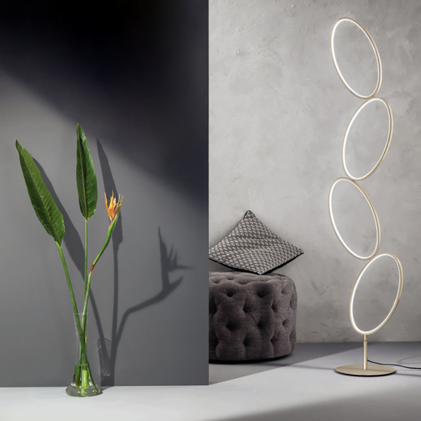 Lampadaire Led RICE en métal et diffuseur acrylique Doré H166 cm