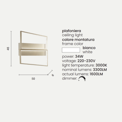 Plafoniera Led 50x46 cm SQUARE in metallo Bianco e diffusore polimerico