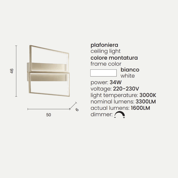 Plafoniera Led 50x46 cm SQUARE in metallo Bianco e diffusore polimerico